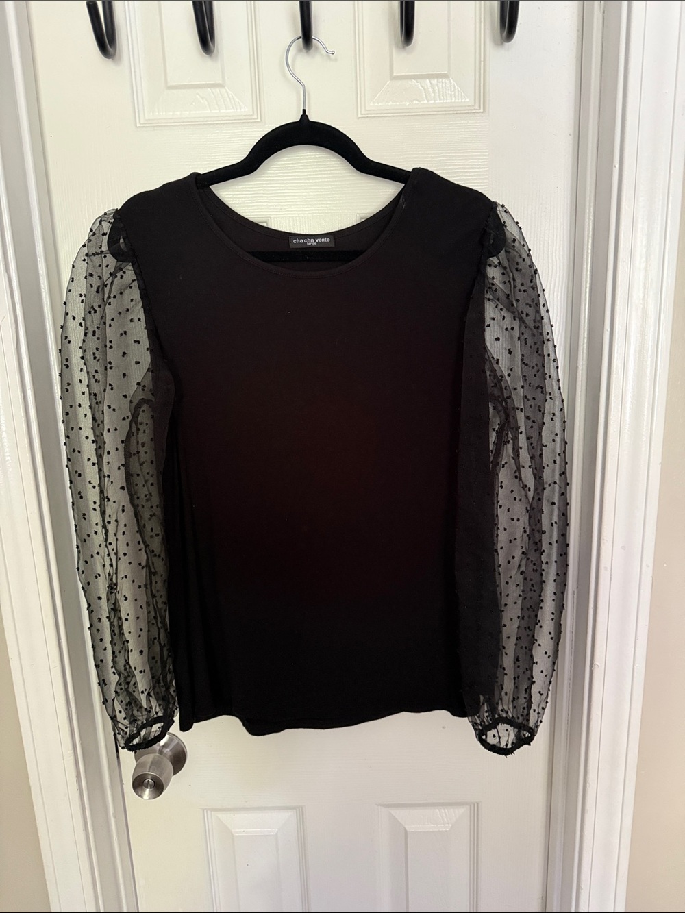 Chloe & Katie Black Dot Mesh Sleeve Top